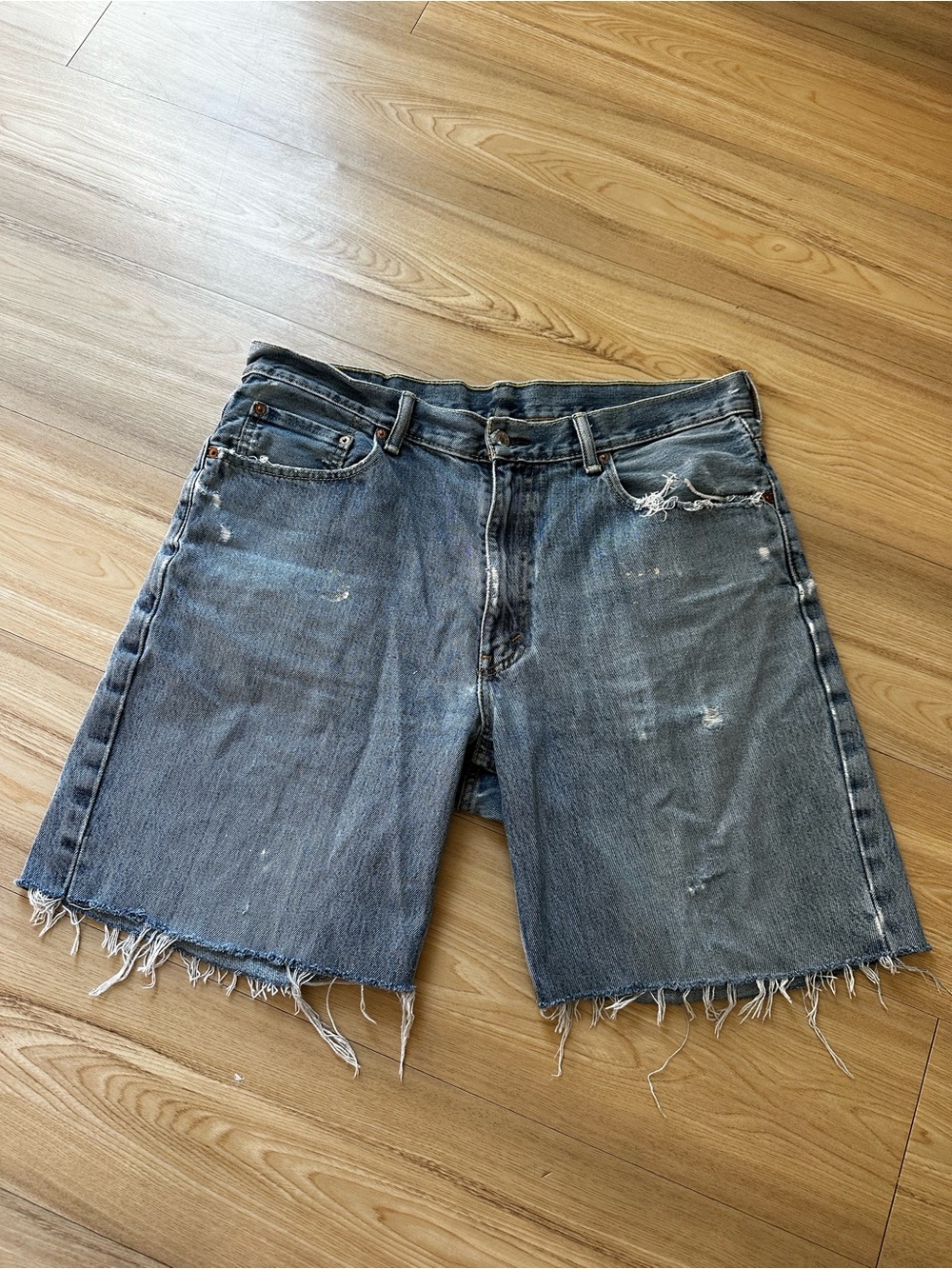 Levi’s 560 (Urban Outfitters ReMADE) Distressed Denim Cutoff Shorts - Blue Wash